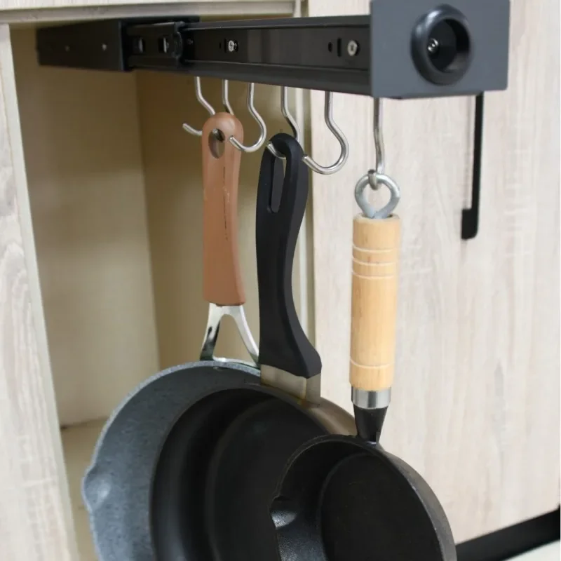 Aluminum lightweight high load-bearing push-pull hidden top hook, pot hook in cabinet, cooker storage multiple hooks