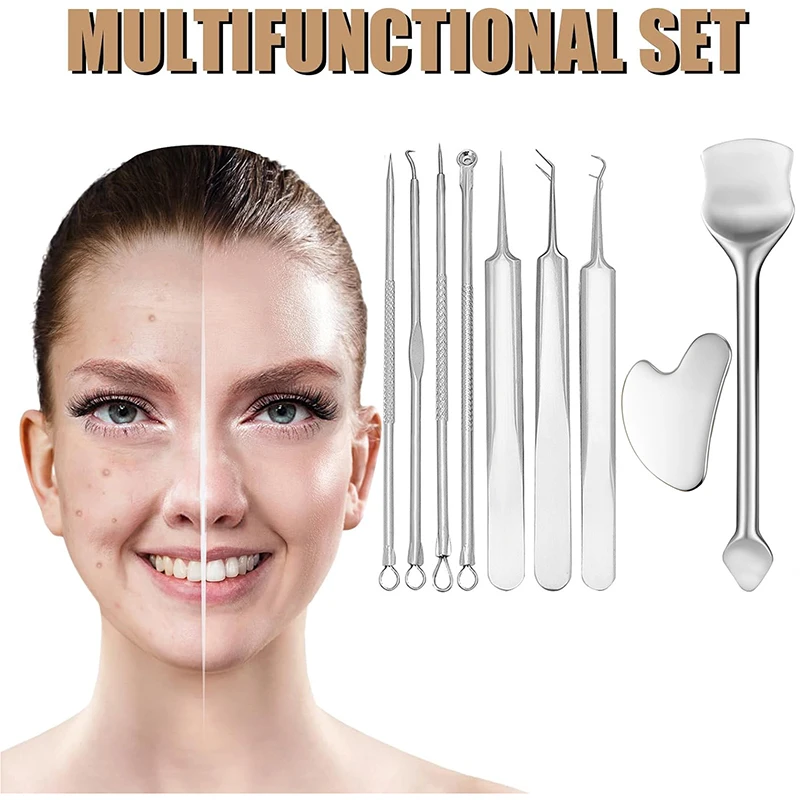 

9pcs Blackhead Remover Kit Face Cleaning Shovel Stainless Steel Pimple Popper Blackhead Remover Kit For Forehead Face Nose