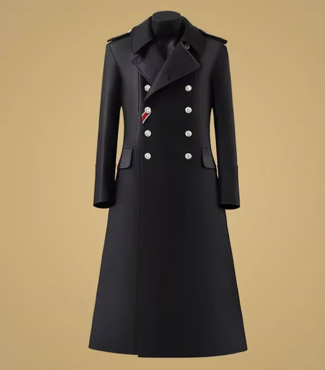 

Немецкое длинное пальто из искусственной кожи, мужское, черное, винтажное, копия