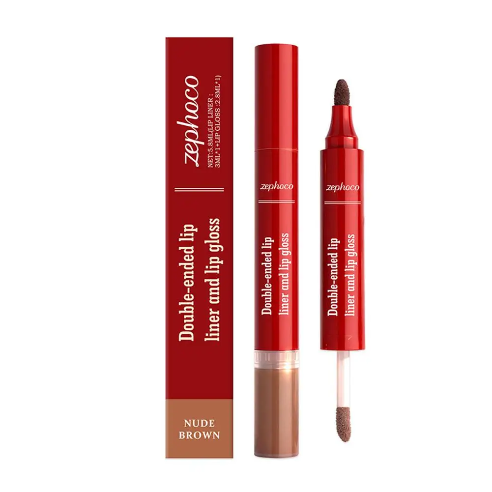 Penna per lucidalabbra liquido a doppia testa Olio per contorno labbra 2 in 1 Smalto per labbra Idratante a lunga durata Labbra rimpolpanti Trucco per macchie
