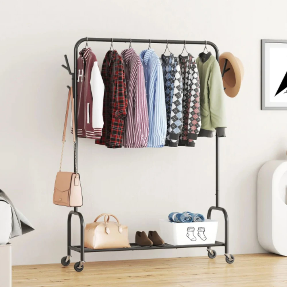 Mobile Clothes Rack Metal Clothes Rack with Wheels Wardrobe Rack for Hanging Coats Shirts Dresses