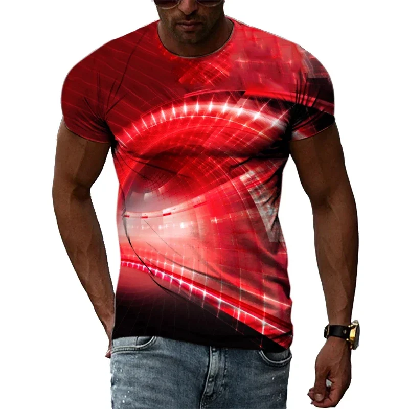 New Men's T-shirt Science Fiction Striped 3D Printed Men's Short Sleeved Fashionable T-shirt Street Trend Oversized Sports Top image 3