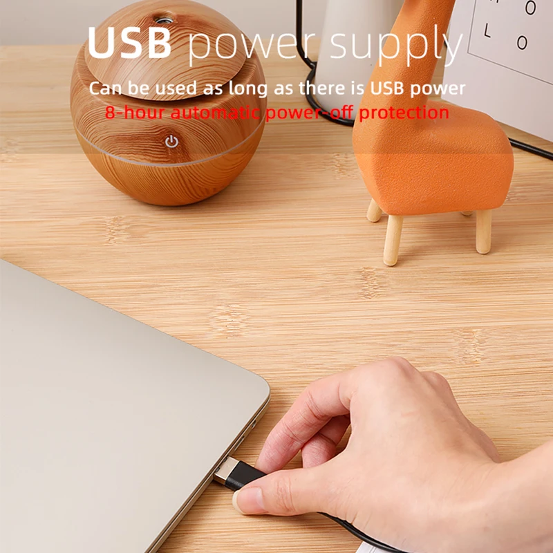 130ML Portable Air Humidifier 7 Color LED Night Light USB Wood Grain Home Bedroom Ultrasonic Mist Air Humidifier
