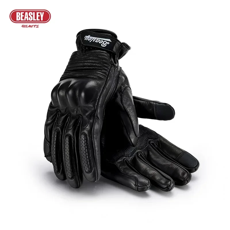 

BEASLEY Retro Cycling Motorcycle Gloves Men Summer Universal Touchscreen Breathable Locomotive Women's Cruise Riding Protection