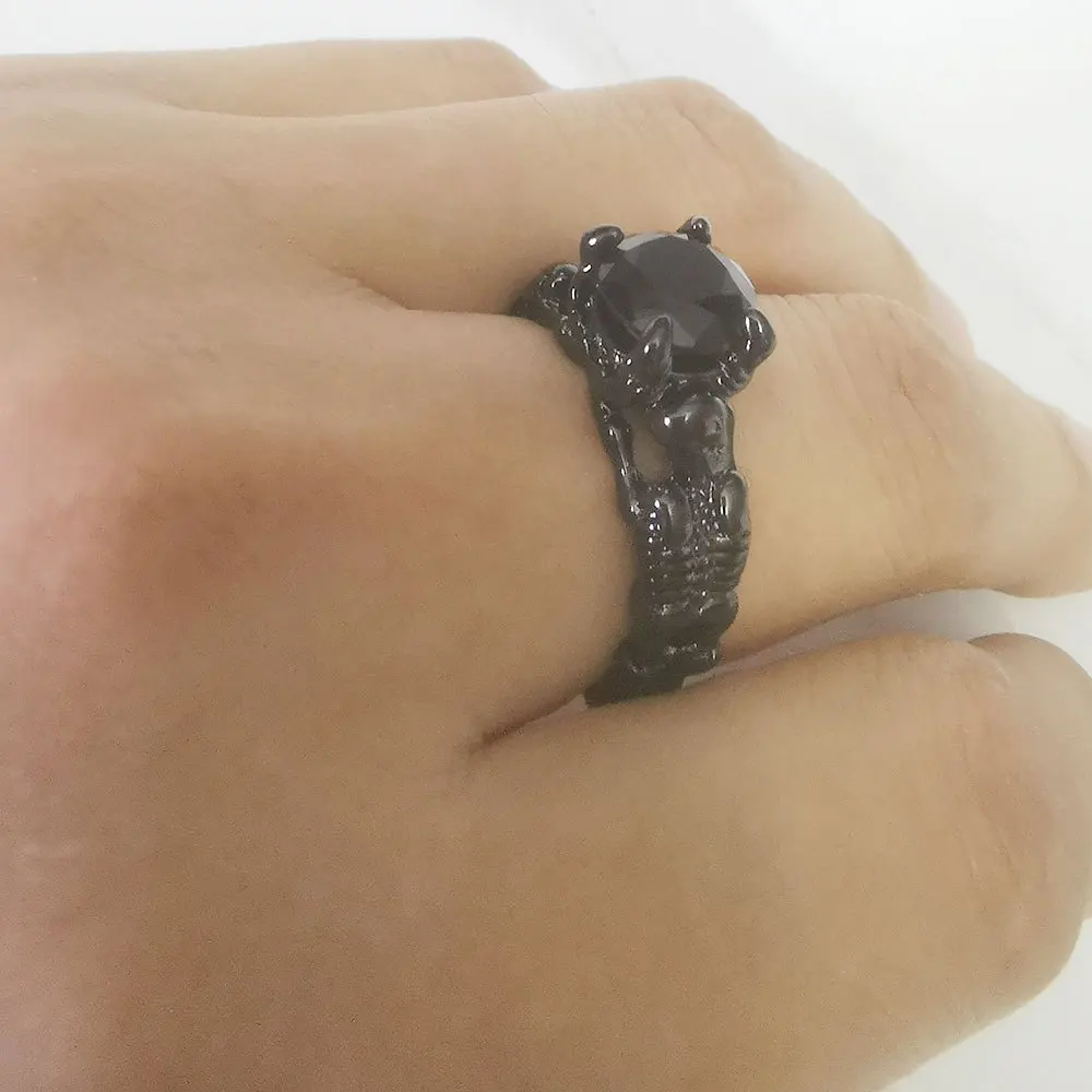 خاتم وعد على الطراز القوطي للرجال والنساء ، مرصع بالماء ، زركونيا ، هيكل عظمي رعب ، تصميم على الفرقة ، خاتم زفاف ، مناسب للرجال