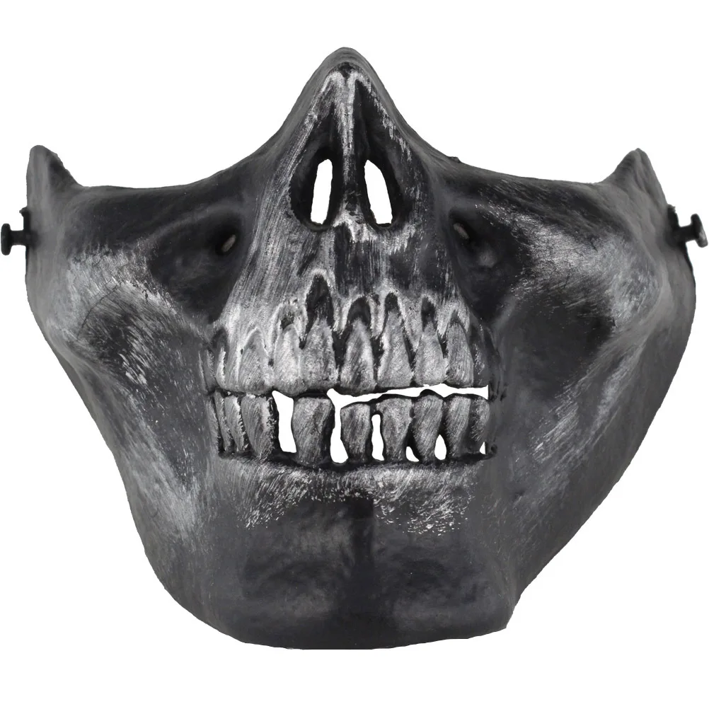 

Skull Half Face Mask Silver Gray Outdoor Protective Hunting Cs Masquerade Shooting Halloween Mask Adjustable