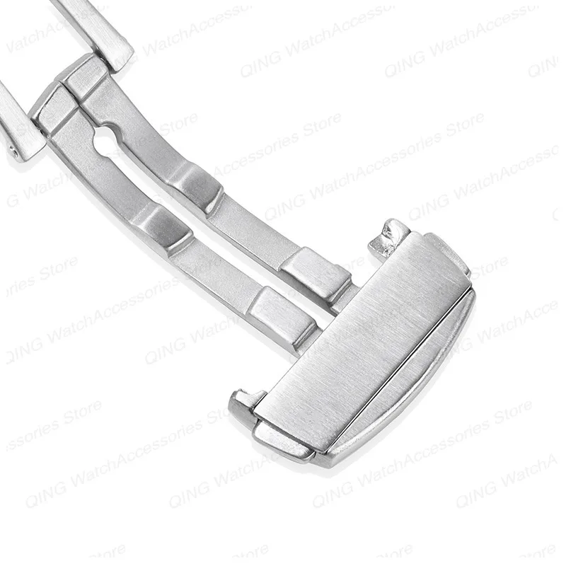 Solid Stainless Steel Folding Clasp for Leather Rubber Band 316L Metal Watch Buckle for Omega Matte Polished Double Press Button