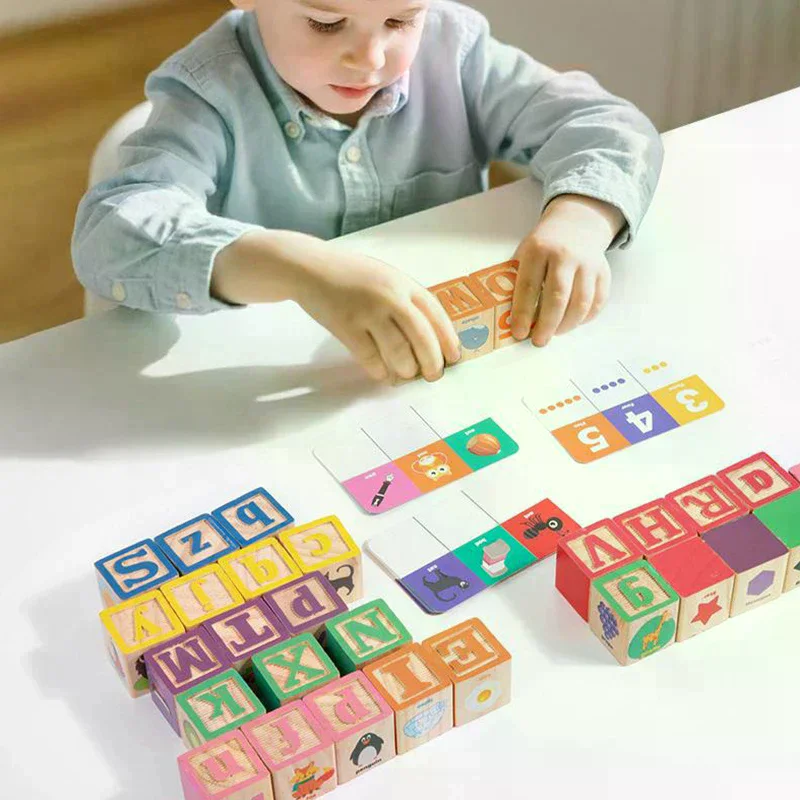 Montessori Wooden Number Blocks Early Learning Toys For Kids Letters Shape Color Animal Cognition Preschool Educational Puzzle