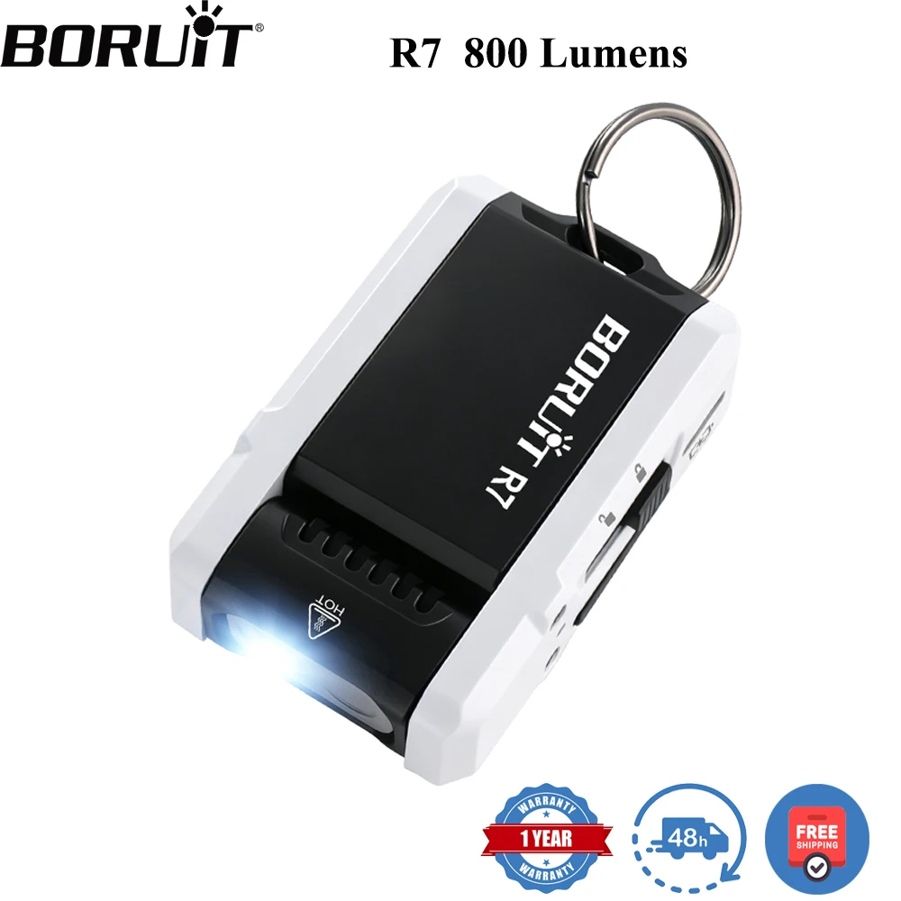 BORUiT R7 EDC lampe de poche multicolore 800LM Type-C, torche porte-clés rechargeable, lanterne magnétique étanche pour le camping et les situations d'urgence à domicile