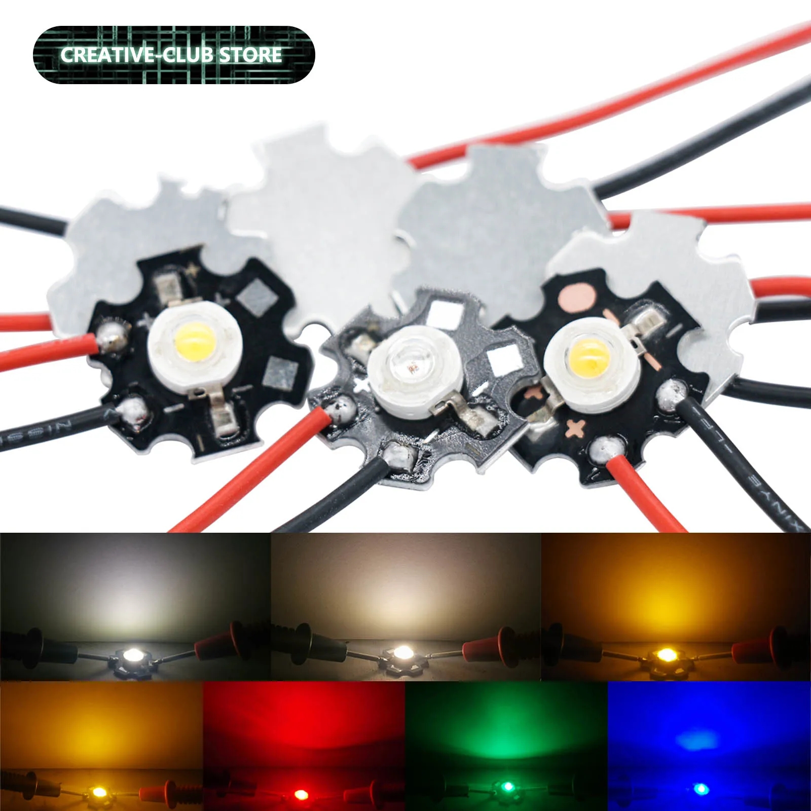 10 قطعة 1 واط 3 واط 3 فولت 20 مللي متر عالية الطاقة LED مع سلك رقاقة المصباح الكهربي PCB مع WireSMD COB الثنائيات 2000 كيلو 3000 كيلو 4000 كيلو 6500 كيلو أحمر أخضر أزرق #1