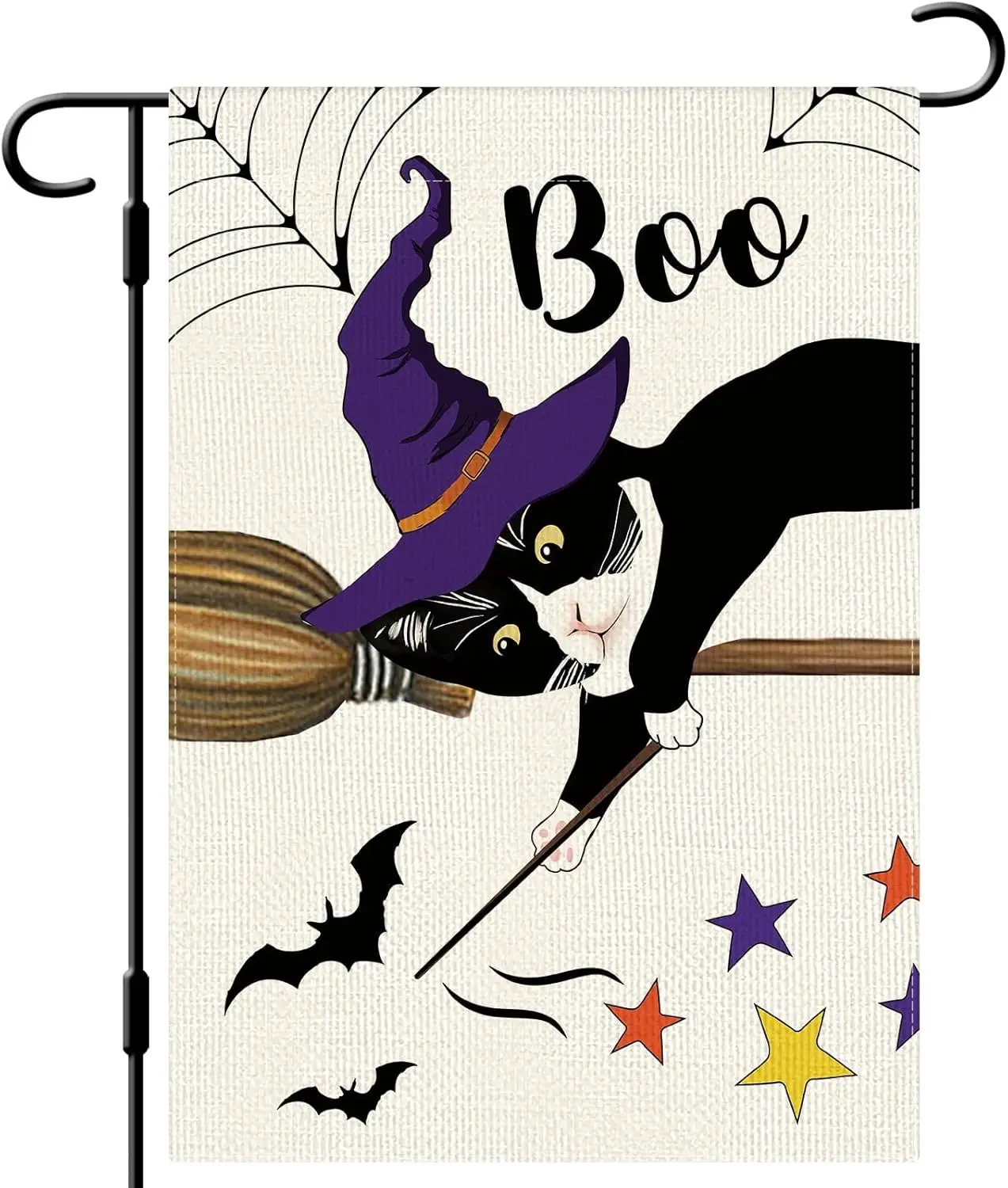 DLZDN Halloween Garden Flag Cat Boo Witch Hat Flag 12×18 Inch Double Sided Vertical Burlap Farmhouse Yard Flag Seasonal Holiday