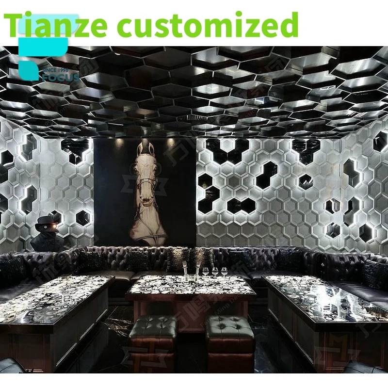 {customized}Honeycomb Night Club Interior Design Night Club Sectional Sofas Led Screen Night Club