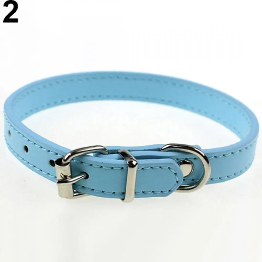 Dog Cute Adjustable Pet Cat Puppy Faux Leather Pure Color Neck Buckle Collar