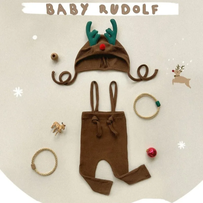 Newborn Infant Baby Christmas Elf Outfit Green Red Hat Suspender Pants Set Holiday Party Cute Romper Costume 0 24M