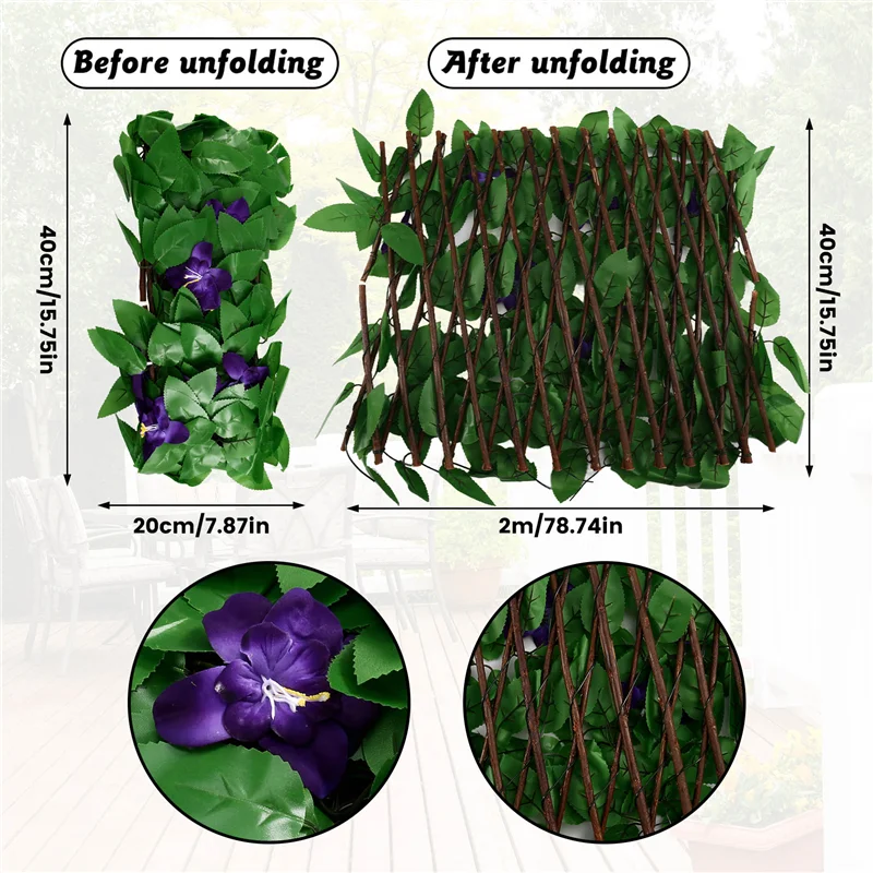 T98C-Adjustable Retractable Fence Expanding Trellis Decorative Garden Trellis Panel Withviolet Flowers 40Cm