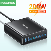 Rocoren 200W Multiple 8 Ports USB Type C High Speed Charger Desktop PD Fast Charging Power Station For iPhone 15 Pro Max Samsung