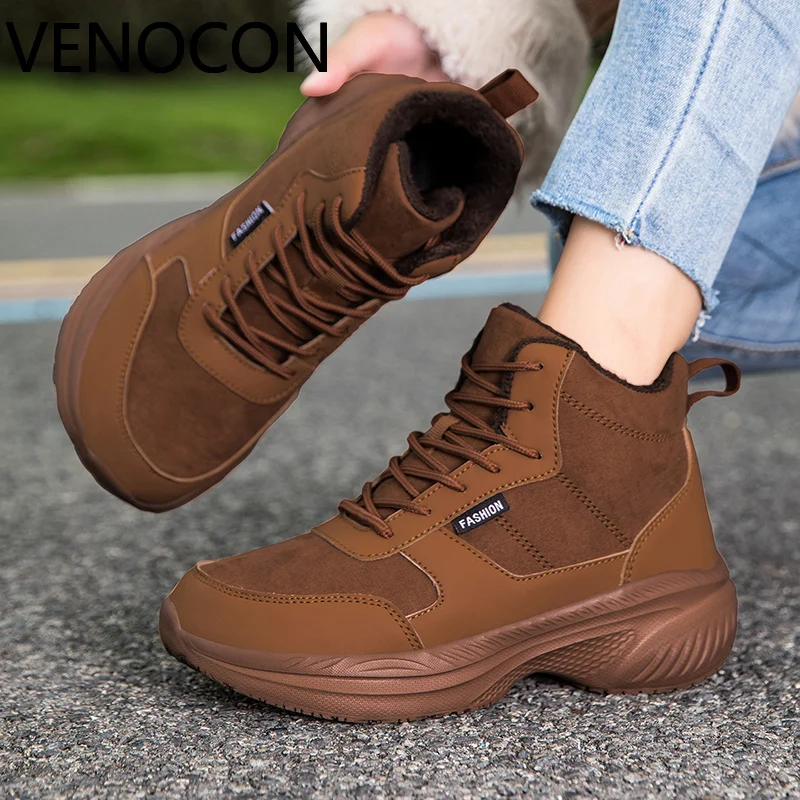 VENOCON Wide Ball Round Toe Box Shape Nose Synthetic Leather Fit High Top Winter Snow Sneakers Shoes Boots For Men Man Woman