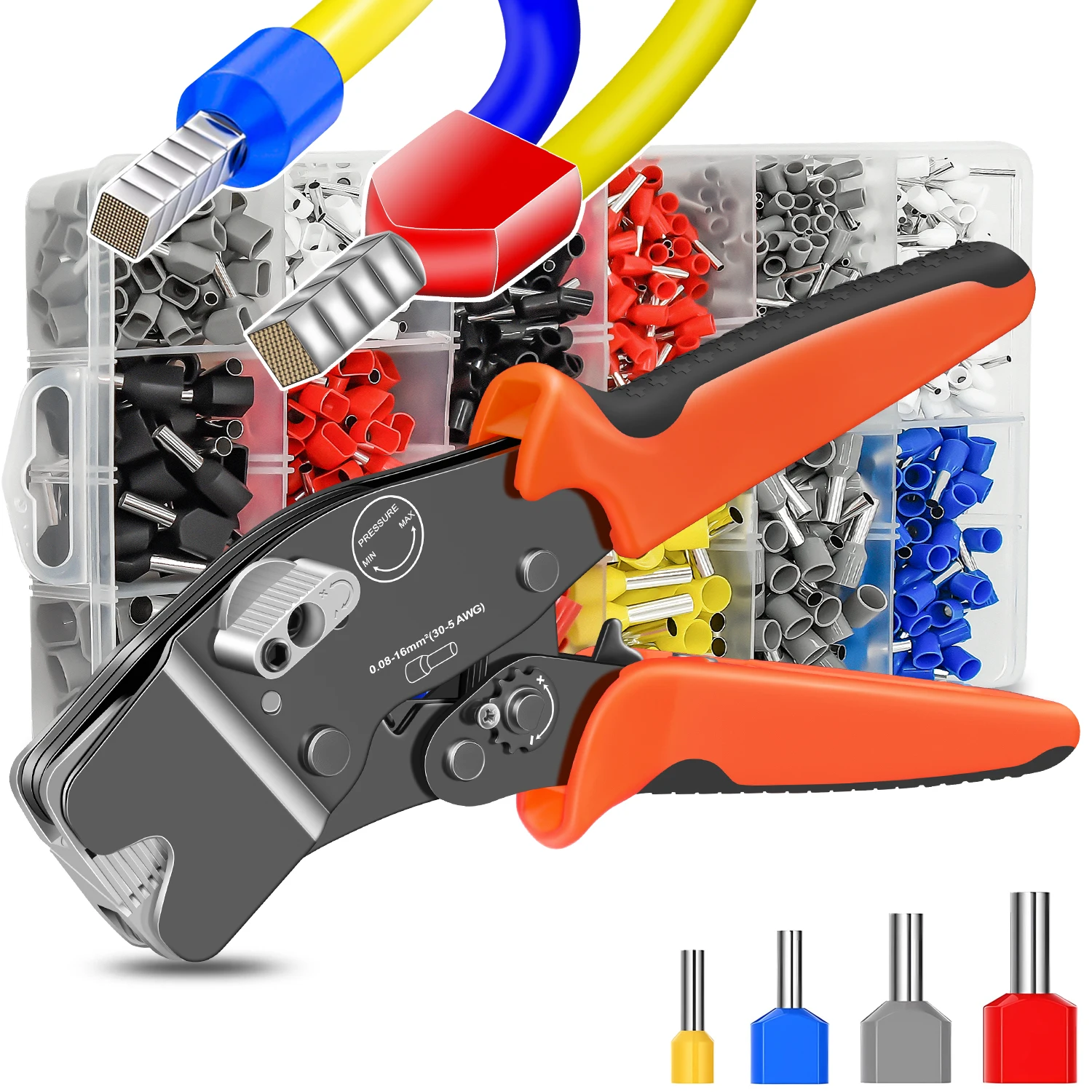 SJ-305C VE/TE1200PCS مجموعة أدوات تجعيد الطويق AWG 30-5 المكشكش السقاطة ذاتي الضبط لأطراف الأسلاك ذاتية الأكمام النهاية