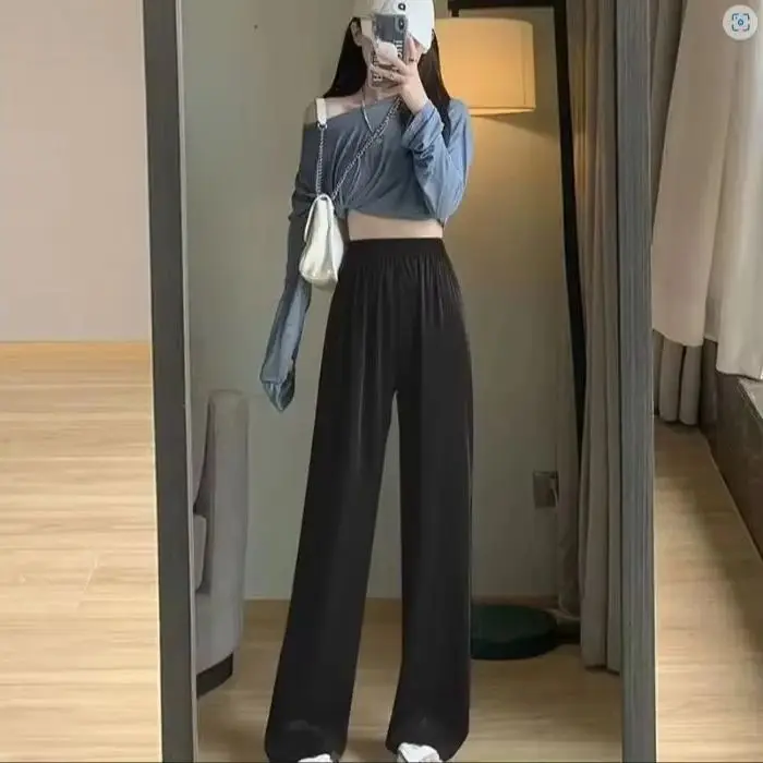 

Female Classic Korean Solid Long Pants Hot Sale Girls Loose Fit High Waist Pants Women Comfortable Straight Leg Trousers