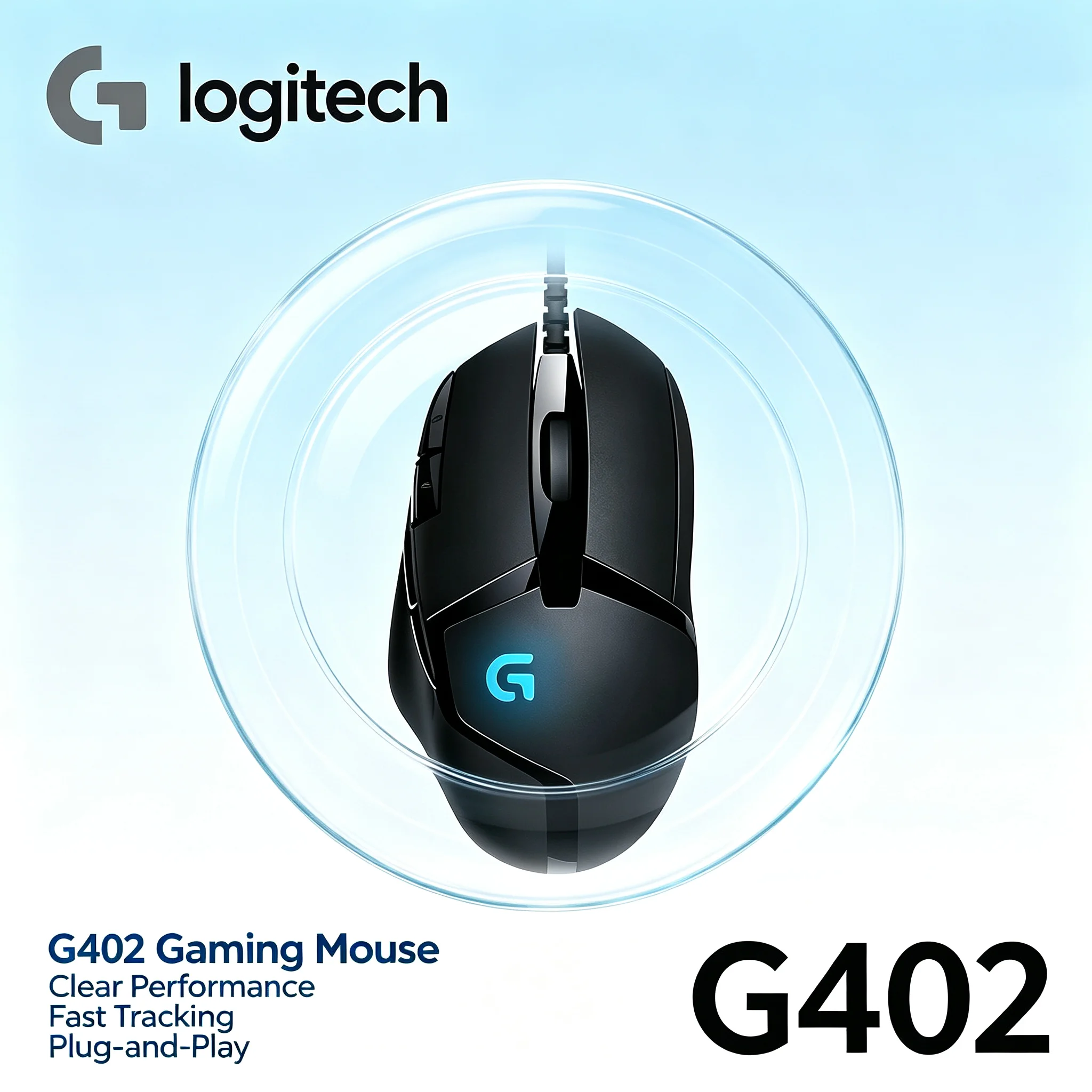 Logitech G402 Hyperion Fury USB Wired Gaming Mouse High‑Speed Tracking 4000DPI RGB Backlit 8 Programmable Buttons For PC Gamer