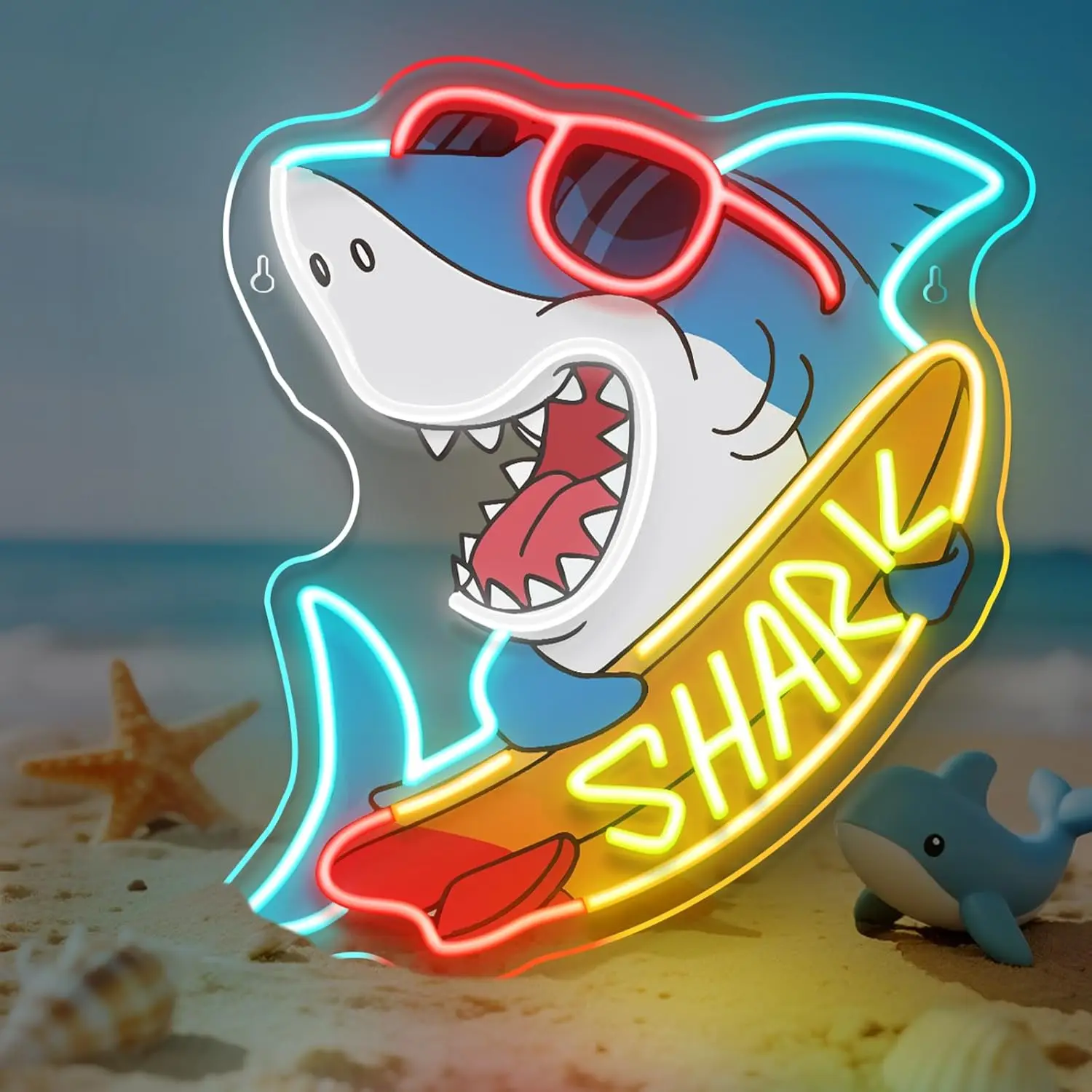 

Shark Skateboard Neon Sign Sunglasses LED Neon Light Man Cave Bedroom Party Living Room for Decor USB Dimmable Gift for Friend