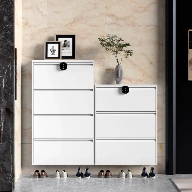 For 15cm Depth Ultra Thin Shoe Cabinet With Lock Outdoor Anti Theft Steel Storage Rack Household Entryway Elevator Corridor