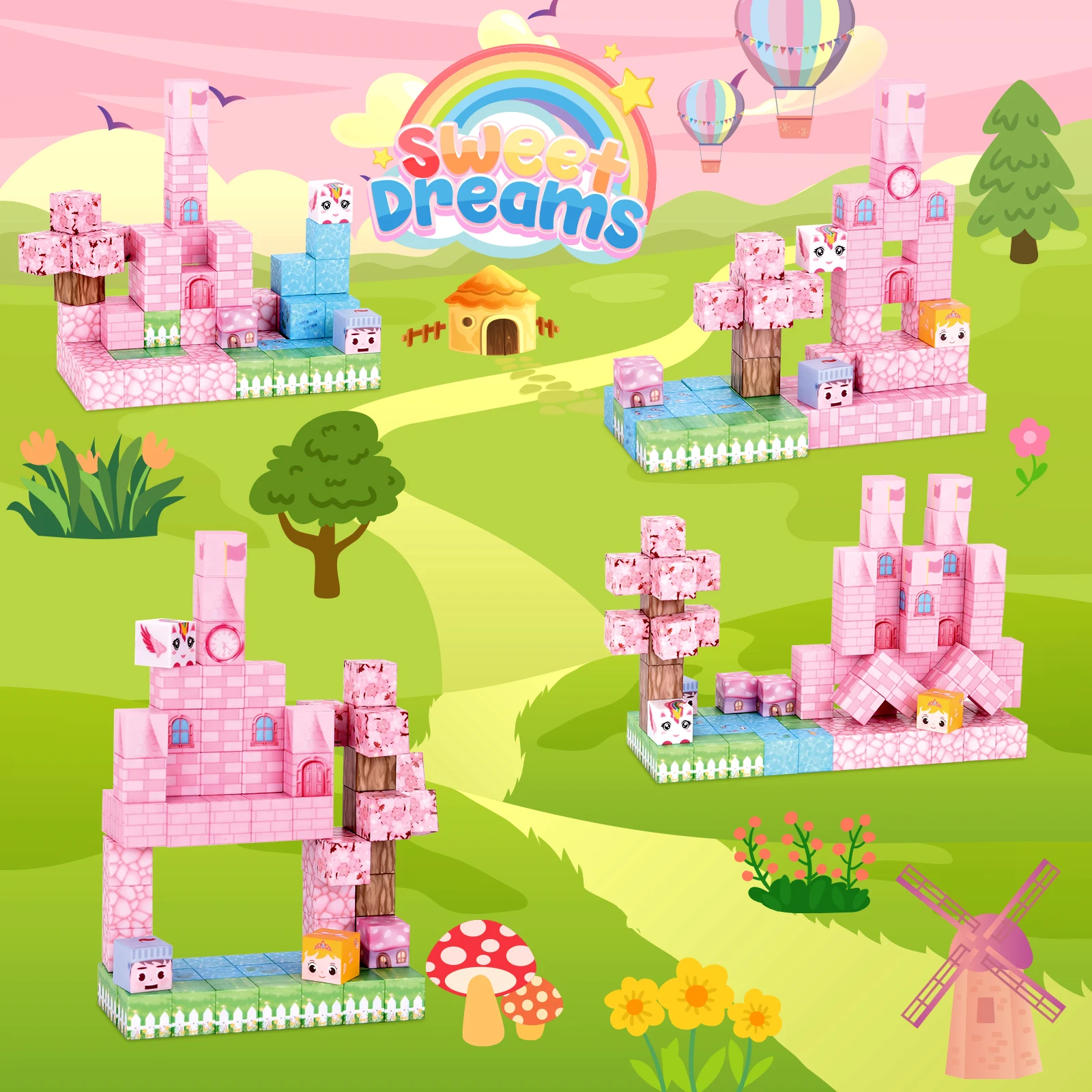 Ensemble de blocs magnétiques STEM Montessori, 100 pièces, jouets sensoriels, couleurs vives, construction gratuite, personnalisé 2025, 1 pièce pour les 3 ans et plus, cadeau de vacances Premium