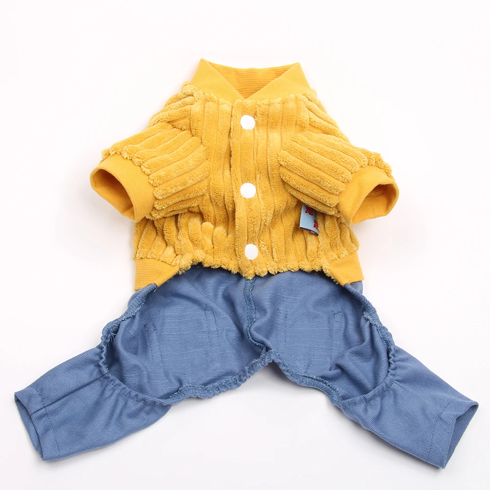 Boy Dog Cat Jumpsuit Hoodie Vertical Stripes Corduroy Design Suits Pet Puppy Coat Jacket Autumn/Winter Clothes