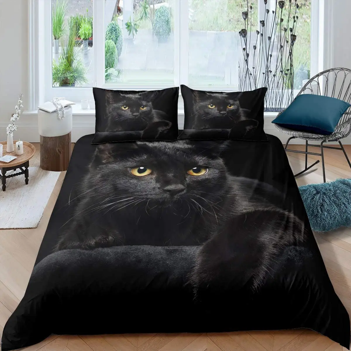 Cat Duvet Cover Set Pet Cats Pattern Twin Bedding Set Cute Kitten for Boys Polyester Mysterious Black Cat King Size Quilt Cover