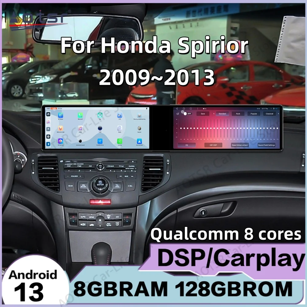 

Автомагнитола Qualcomm с двумя экранами для Honda Spirior 2009-2013, Android 13, мультимедийный плеер, GPS-навигация, аксессуары для авто, головное устройство