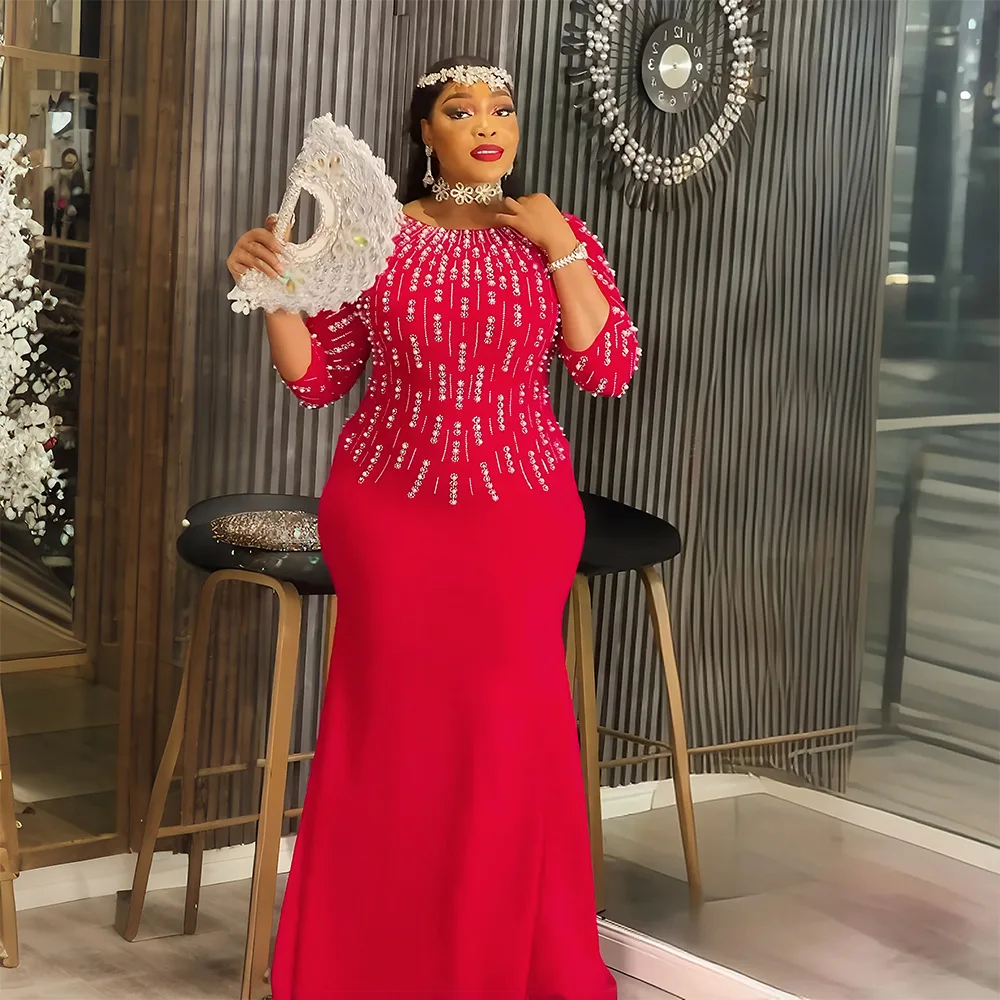 

Elegant Diamonds African Dresses for Women Evening Wedding Party Dress Ankara Dashiki Africa Clothing Turkey Kaftan Abaya Gown