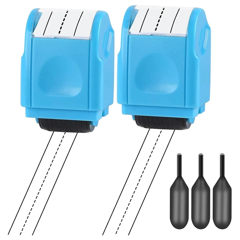 

2PCS Self-Inking Practice Line Roller Stamp Handwriting Lines Stamp Roller With 3 Refills,Blue