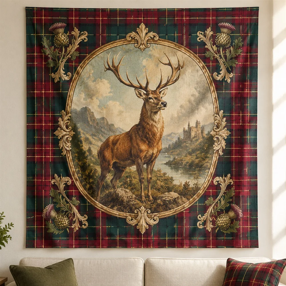 VIKAMA Scottish Tartan Check Tapestry Wall Hanging, Aesthetic English Room Decor Tapestries for Bedroom Living Room Study Dorm
