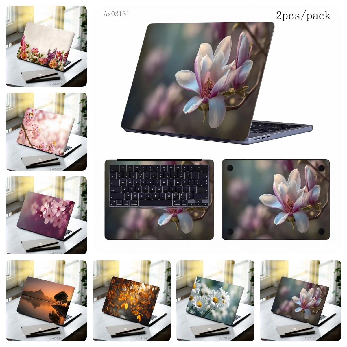 Nature and Floral Themed Laptop Stickers Self Adhesive Waterproof Anti Scratch Notebook Cover for MacBook Protective Skins
