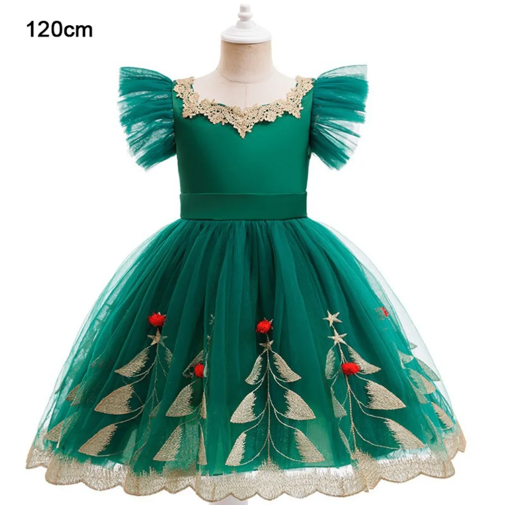 Mesh Puff Skirt Christmas Princess Dress Lace Collar Embroidered Tutu Skirt Christmas Dance Dress Flying Sleeve Fluffy Ball Gown