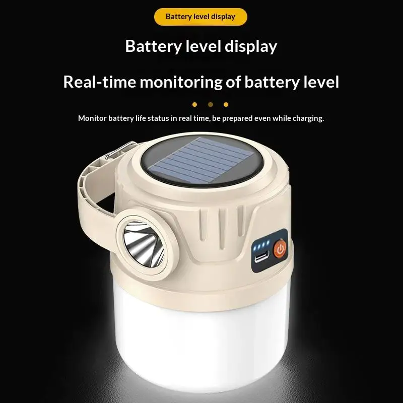 ضوء التخييم طويل التحمل يعمل بالطاقة الشمسية يدعم شحن النوع c في الهواء الطلق المحمولة خيمة ضوء خطاف ضوء الطوارئ #2