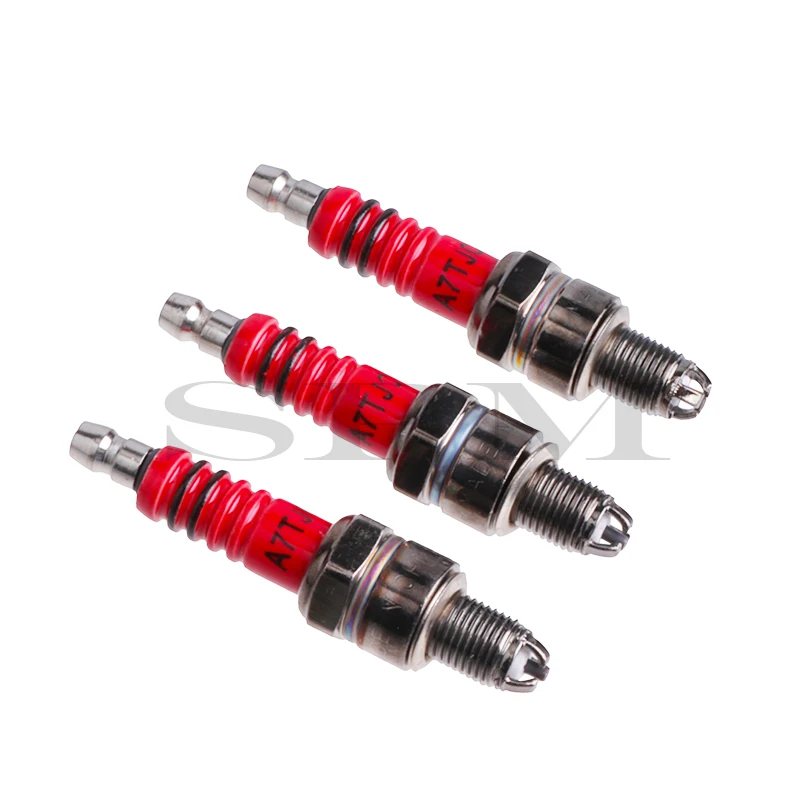 3 pcs A7TC A7TJC 3 Electrode Red Spark Plug For GY6 50cc70cc 90cc 110cc 125cc 150cc Dirt Bike Moped Scooter ATV Go Kart Quads