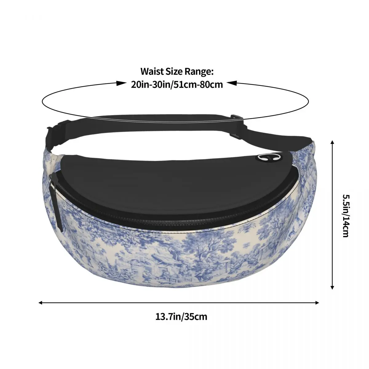 Casual Vintage Classic French Toile De Jouy Navy Blue Motif Pattern Fanny Pack Crossbody Waist Bag for Traveling Money Pouch