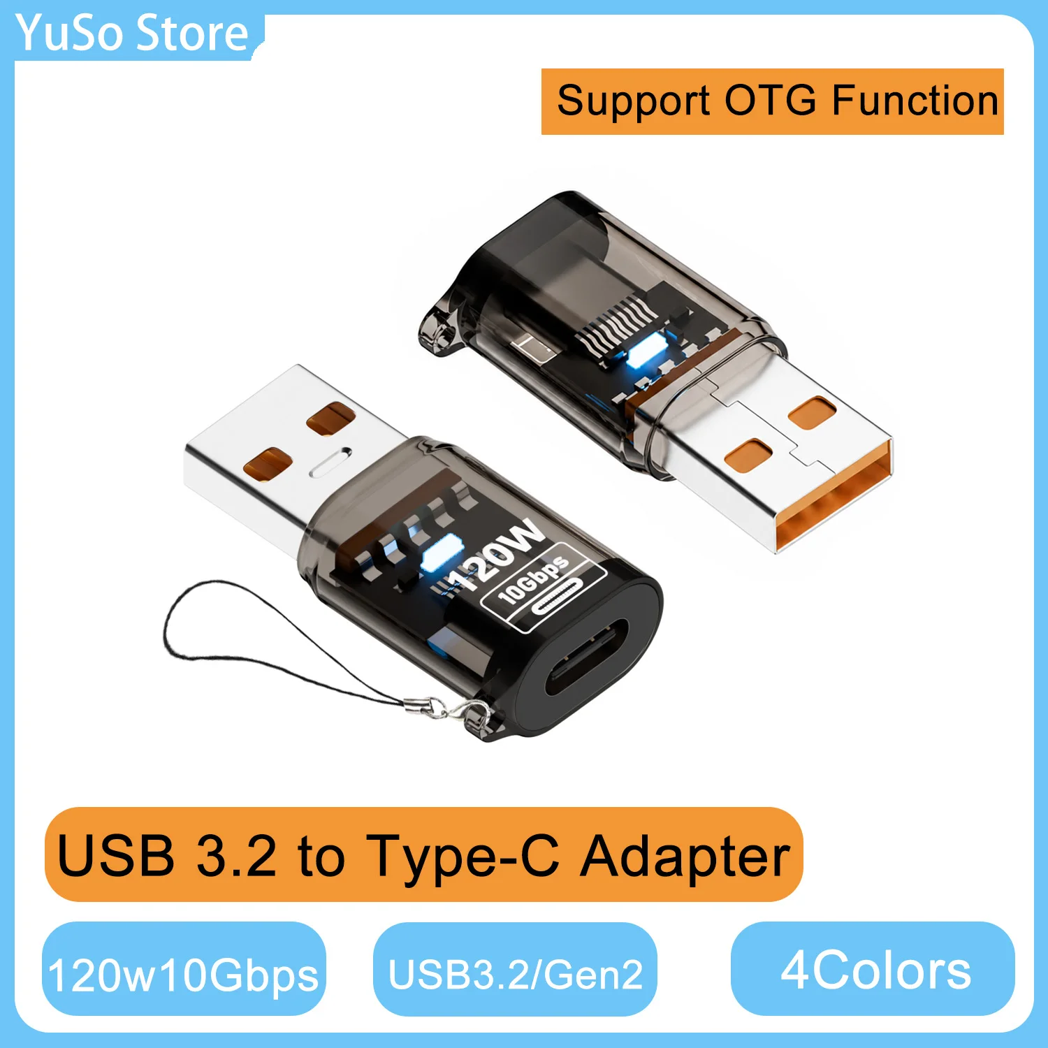 120W USB 3.2 Gen2 Type C to USB A Adapter 10Gbps High Speed Data Transfer OTG Fast Charging Converter for iPhone 15 16 MacBook i
