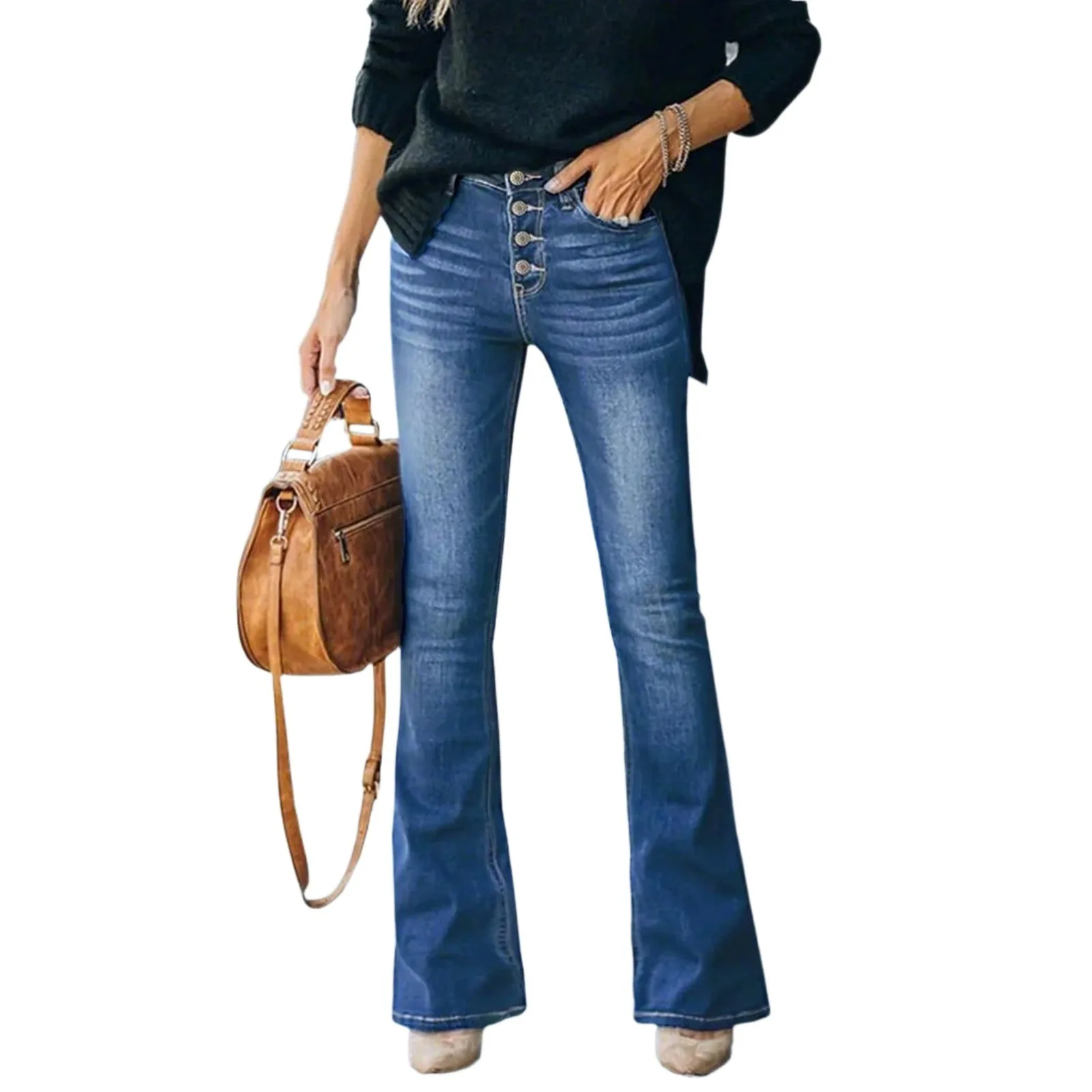 

Vintage Flared Jeans Retro Button-up High Waist Casual Commuted Denim Pants Fashion Basic Aesthetic Jeans for Female