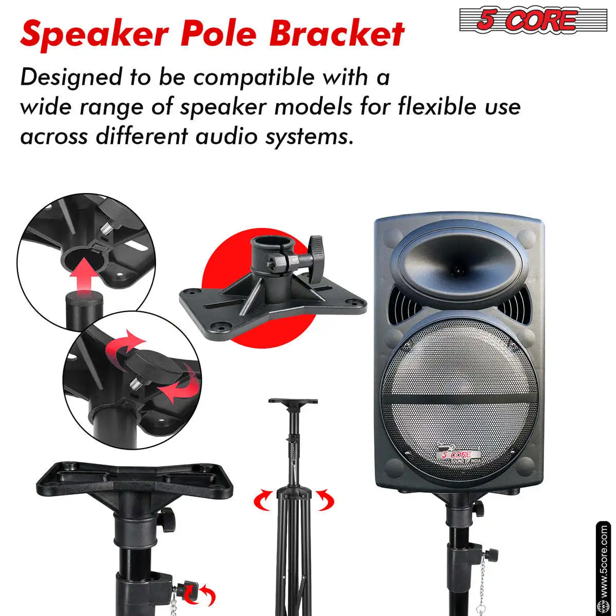 5 Core Speaker Stand Tripod Floor Adjustable Up to 48 Inch DJ Studio Monitor Stands Pole Mount Pair - SS HD 2PK 4FT WB