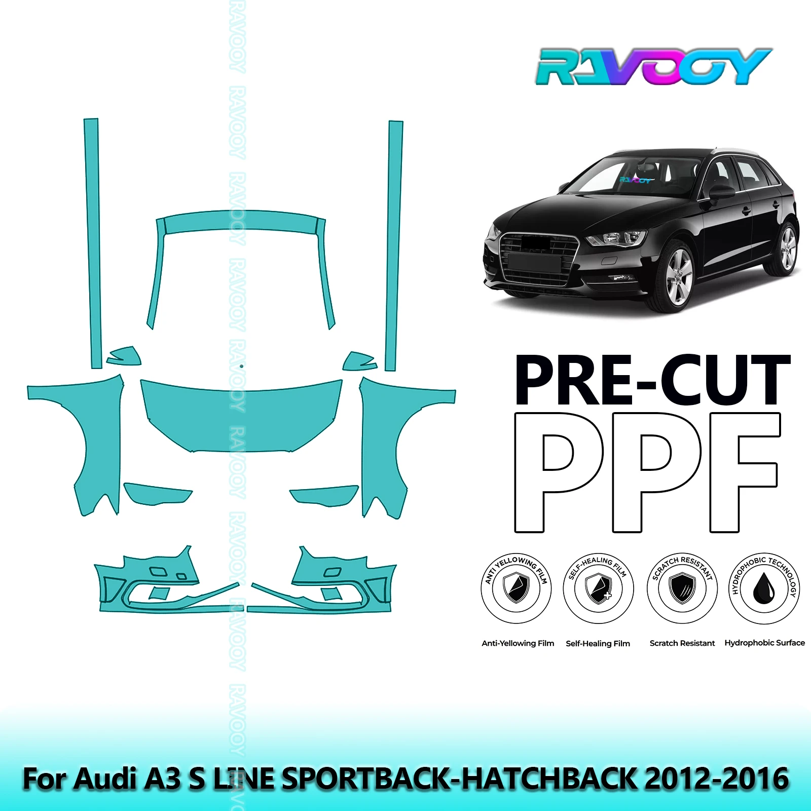

Front Kit+Rockers Clear Bra Precut PPF Paint Protection Film For Audi A3 S Line Sportback-Haatchback 2012-2016