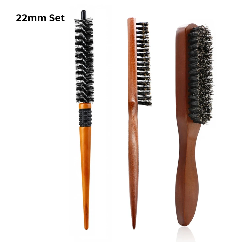 3-teiliges Friseur-Bürsten-Set: Holz-Toupetkamm, Bürste mit Borsten zum Entwirren, Mini-Twist-Rundbürste für Lockenstyling – Detail 24
