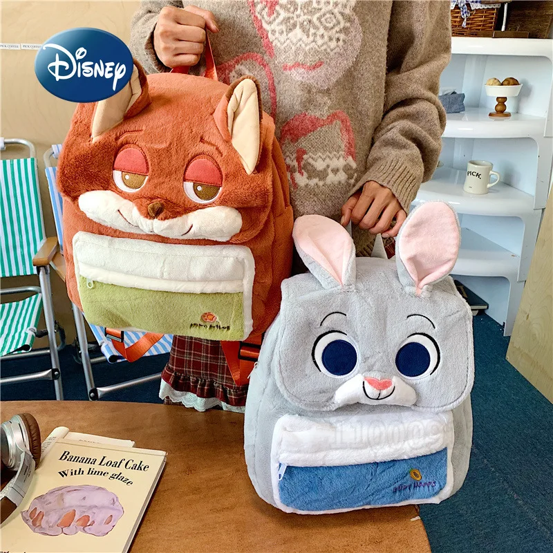 حقيبة ظهر ديزني زوتوبيا الجديدة القطيفة لطيف الكرتون القطيفة أزياء المرأة عارضة حقيبة الظهر سعة كبيرة على ظهره جودة عالية