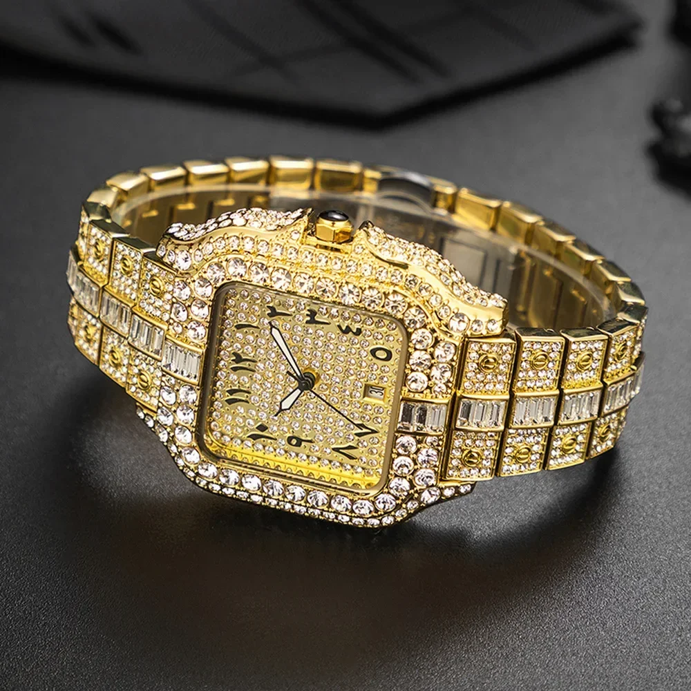 2024 HOT Hip Hop Iced Out Quartz Watch for Men Full AAA Diamond Mens Watches Classic Square Male Clock Waterproof Montre Homme