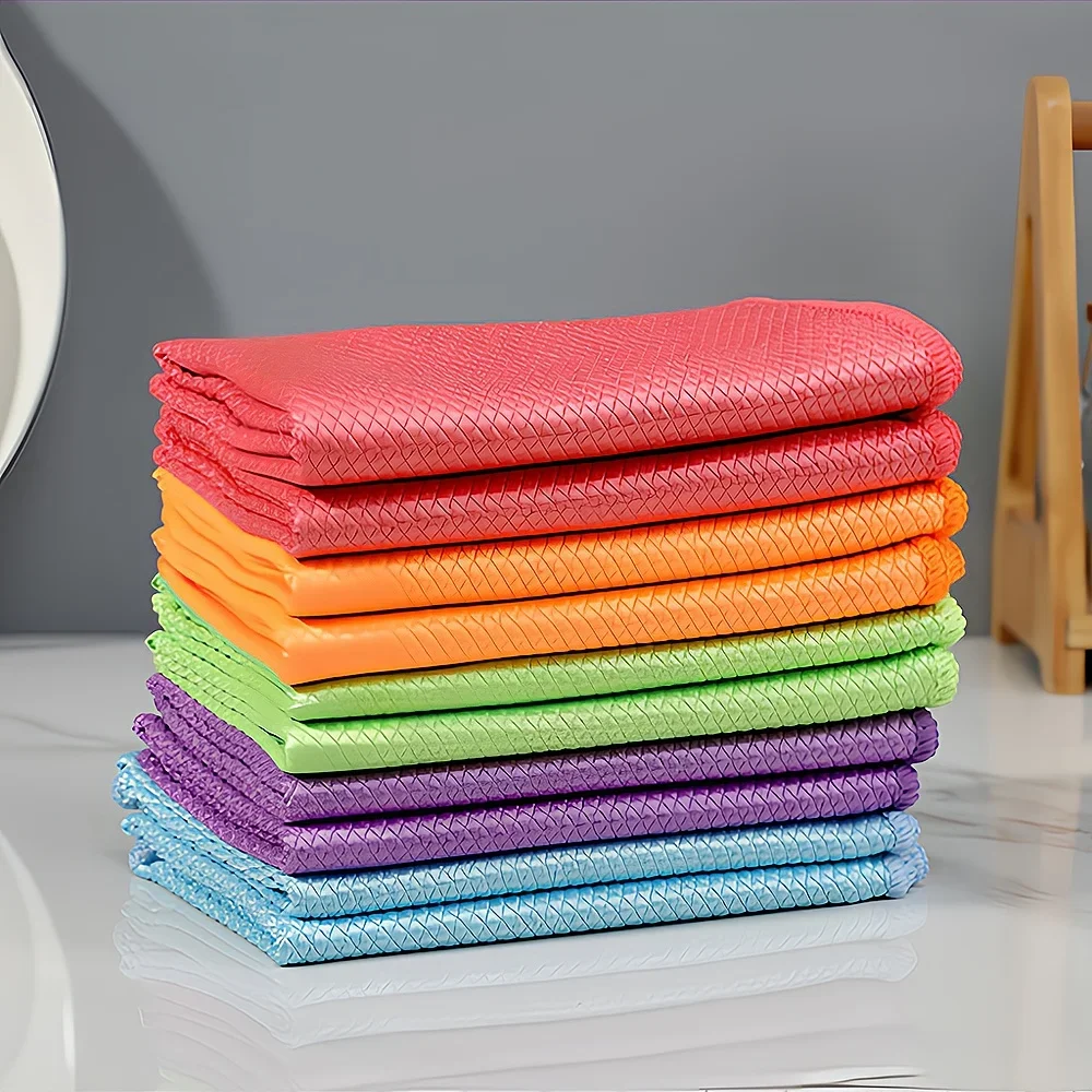 5PCS/10PCS Car Fish Scale Grid Wipe Glass Without Water Marks Cloth Thickened Kitchen Cleaning Towel Absorbing Wash Maintenance