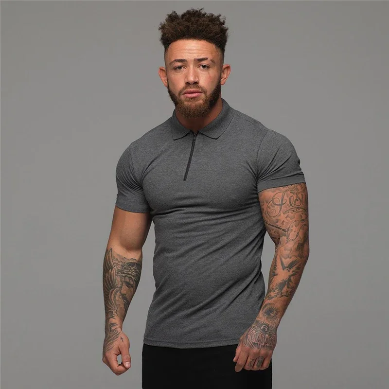 Brand Cotton Casual New Mens Short Sleeve Polo Shirts Fitness Fashion Polo Shirt Clothing Bodybuilding Trend Sport Polo Shirts - Image 3