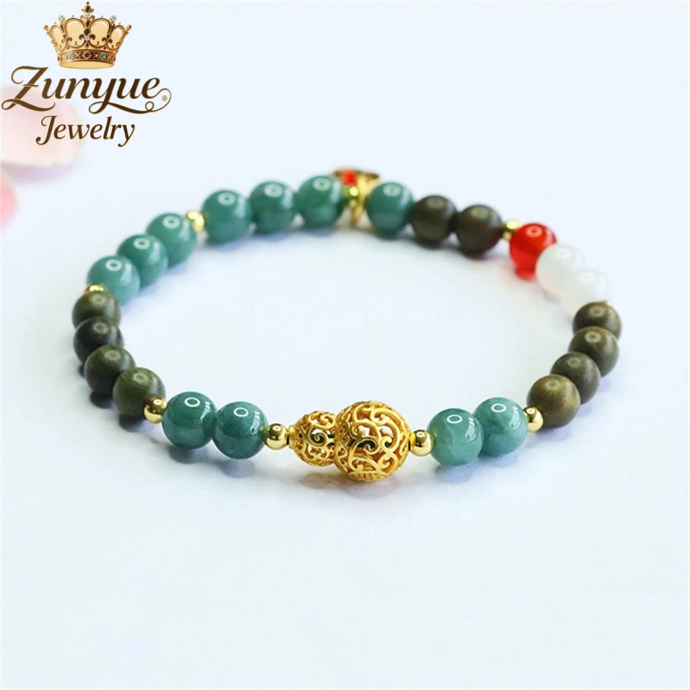 

Natural A-Grade Blue Water Jadeite Green Sandalwood Agate Bracelet Luxury Quality Fashion Jewelry Exquisite Elegant Charms Gift