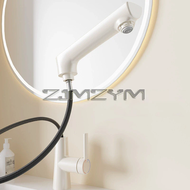 Cream White Lift Wash Basin Faucet Household Wash Basin Pull-Out Bathroom Basin Hot And Cold Water Tap Sink Faucet