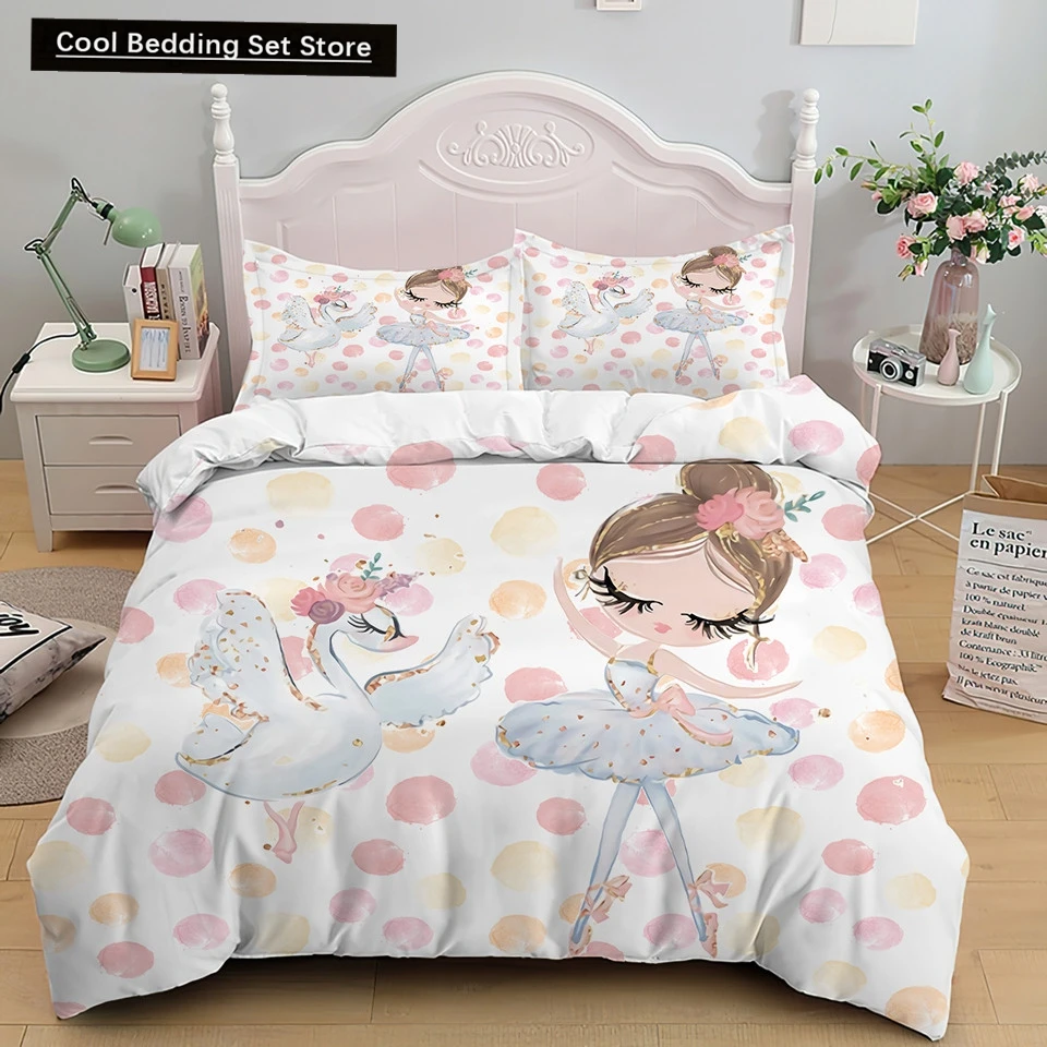 

Cartoon Ballet Dancing Girl Duvet Cover Set Princess Style Twin Size Bedding Set Kids Girl Nordic Bed Cover Full Twin Queen King